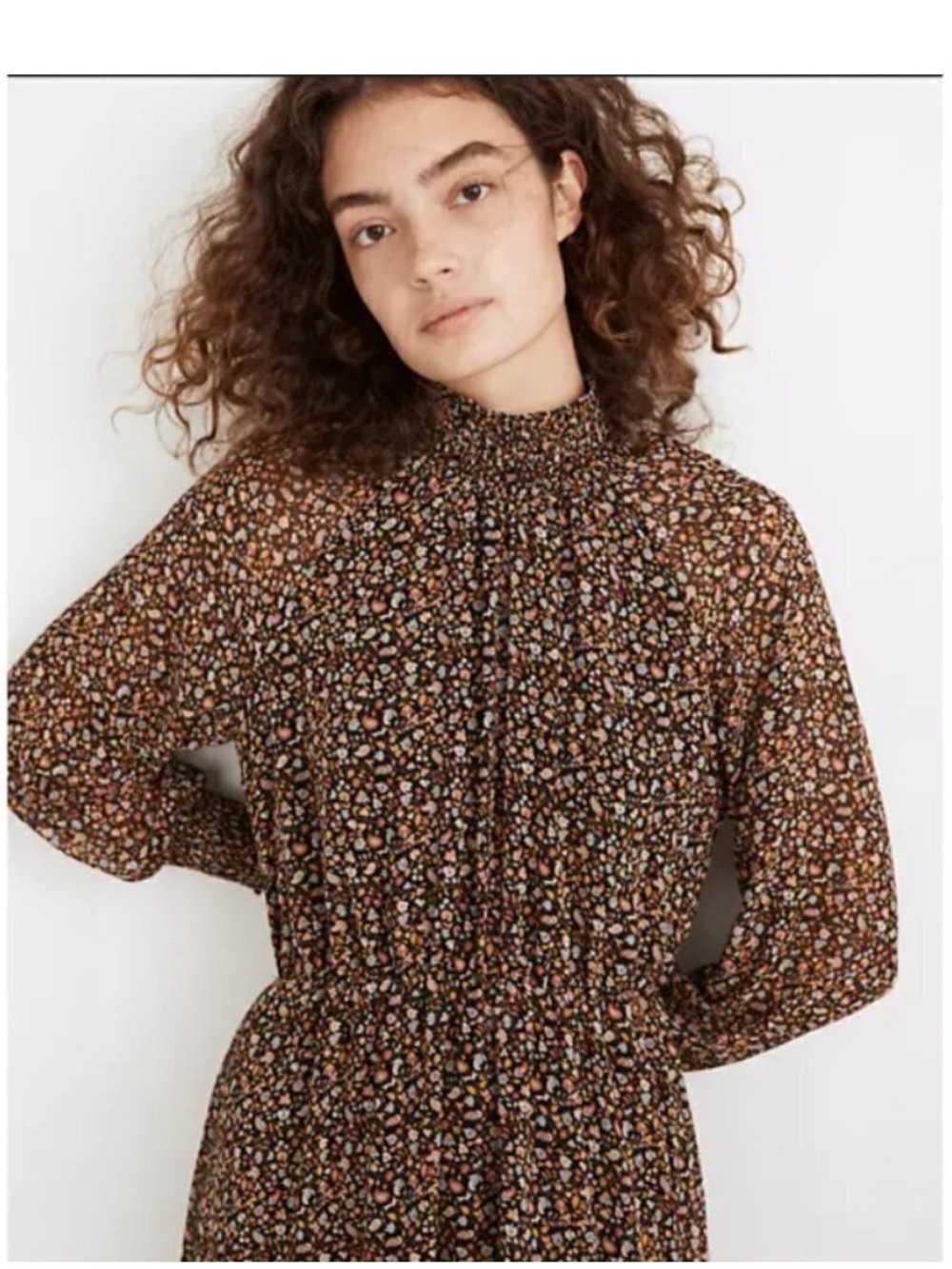 Madewell Floral Smocked Neck Midi Dress